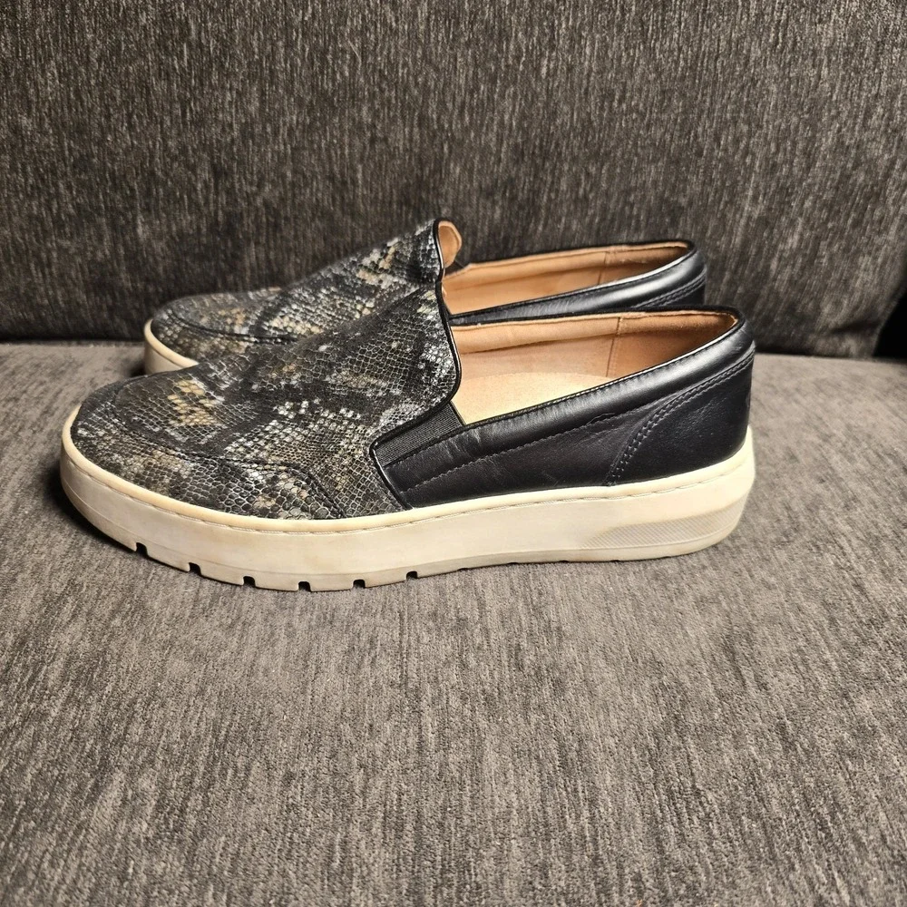 Vionic Dinora Boa Snakeskin Print Leather Slip On Platform Sneakers Black 8.5